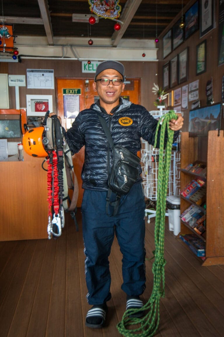 Via Ferrata harnesses and equipment at Pendant Hut, Mount Kinabalu